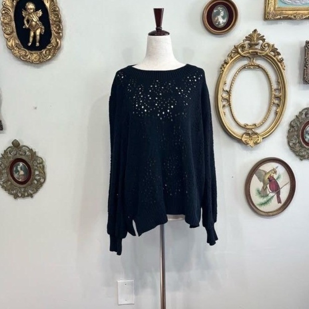 Akris Punto Black 100% Cotton Eyelet Knit Sweater